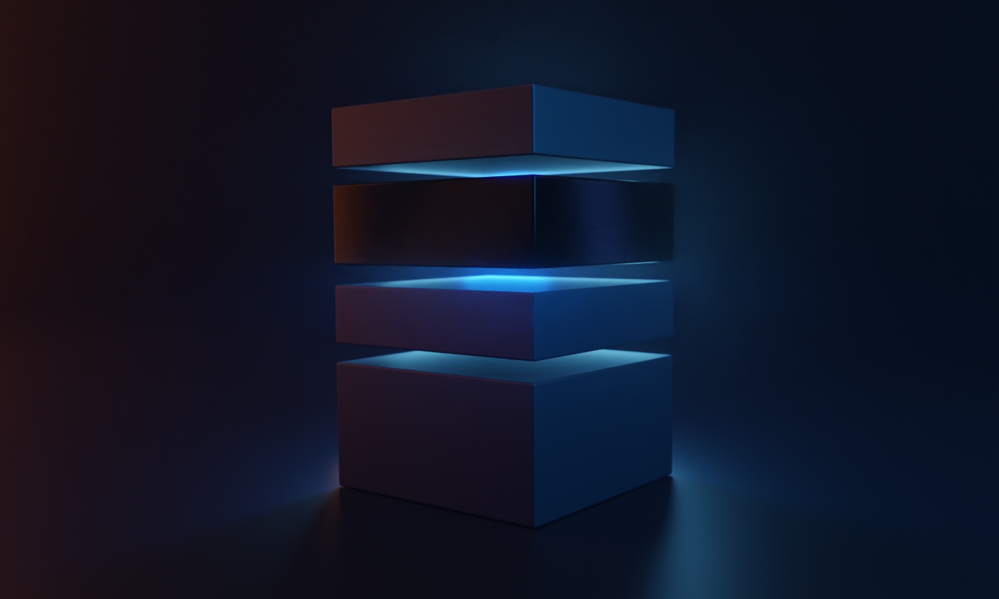 Geometric stack of glowing blocks on black background | Cover image for Pipe's Guide to building your startup's capital stack